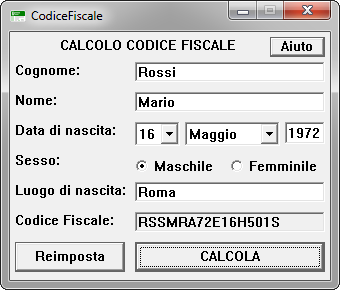 Schermata del programma CodiceFiscale.exe