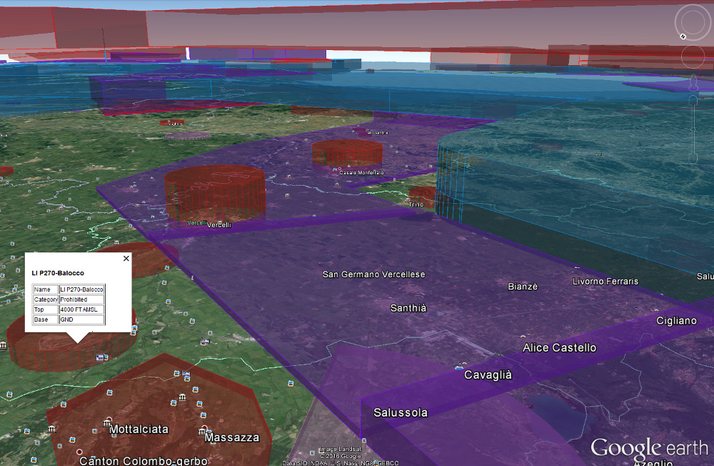 An example of 3D airspace drawn in in Google Earth
