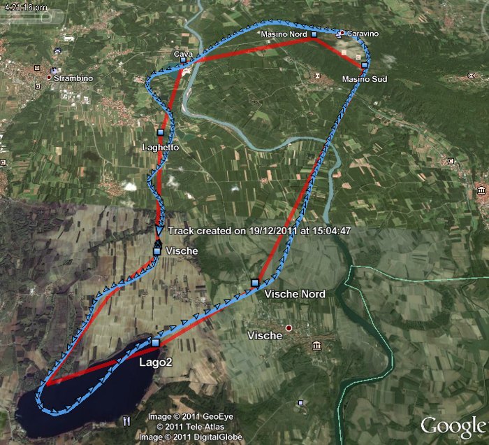 Google Earth displaying the test route and track