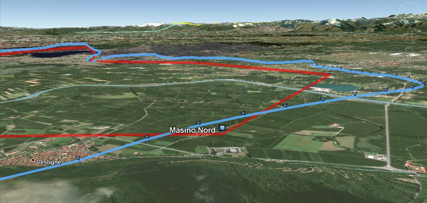 Google Earth displaying the test route and track: 3D view