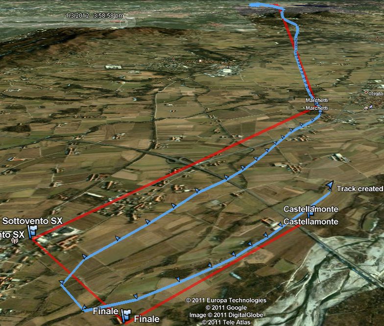 Google Earth displaying the route and track