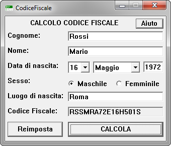 Screen shot of the program CodiceFiscale.exe